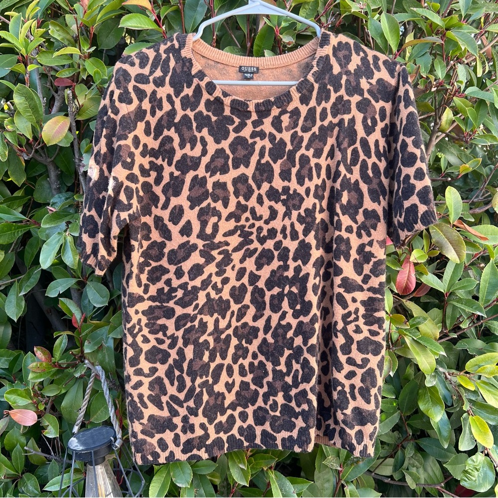Guess Leopard Print Top - Black and Tan